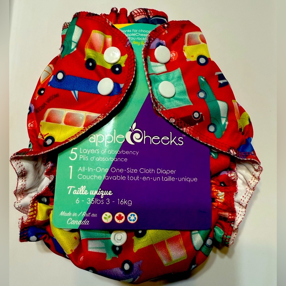 Applecheeks All In One Reusable one size Cloth Diaper Nappy Car print
